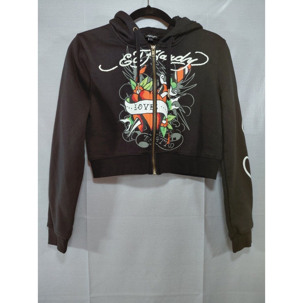 Ed Hardy Love Heart Graphic Full Zip Hoodie Little Kid LG Black